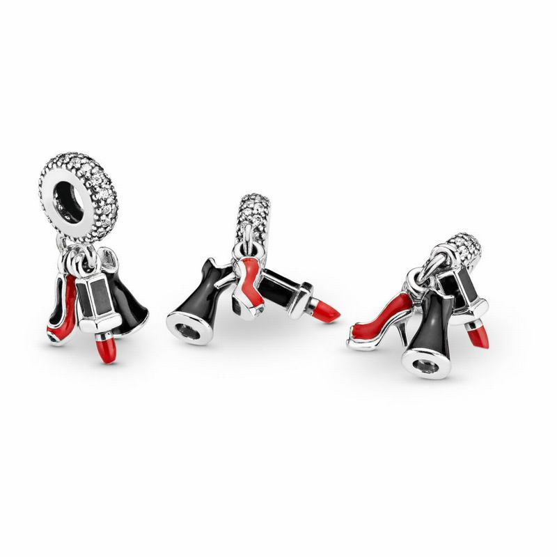 Pandora Glamour Trio Dangle Charm Ireland - Sterling Silver/Enamel/Black/Cubic Zirconia - 304165HGT